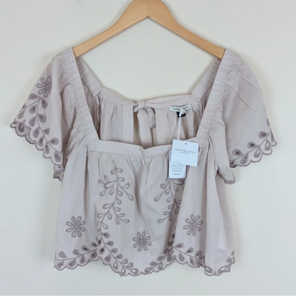 American Eagle Tie Back Eyelet Crop Top - Picture 2 of 9